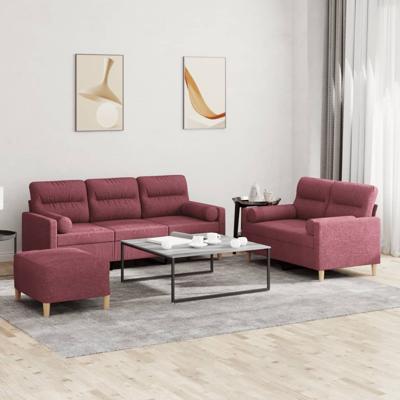 3-delige Loungeset met kussens stof wijnrood