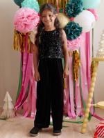 Fluwelen jumpsuit met pailletten voor meisjes zwart