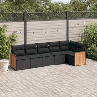 6-delige Loungeset met kussens poly rattan zwart