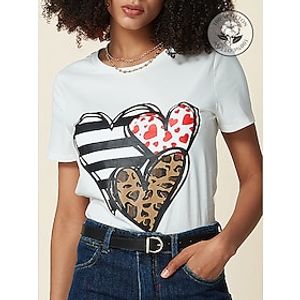 Dames T-shirt 100% katoen Hart Afdrukken Casual Dagelijks Print Korte mouw Ronde hals Wit Alle seizoenen