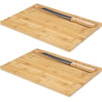 2x Stuks brood snijplank 40 x 27 cm van bamboe hout inclusief broodmes en pincet