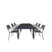 Marbella tuinmeubelset tafel 100x160/240cm en 6 stoel armleuning Lindos zwart.