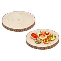 2x 5five voedsel/hapjes serveer plank- boomschijf - met schors - dia 28 cm - rond - plateau