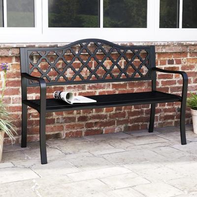 Tuinbank Metaal Weerbestendige Zitbank voor 2 Personen Parkbank met Rugleuning en Armleuningen 128 x 54 x 89 cm Zwart