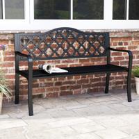 Tuinbank Metaal Weerbestendige Zitbank voor 2 Personen Parkbank met Rugleuning en Armleuningen 128 x 54 x 89 cm Zwart