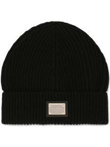 Dolce & Gabbana bonnet en cachemire à étiquette logo - Noir