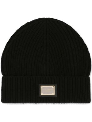 Dolce & Gabbana bonnet en cachemire à étiquette logo - Noir