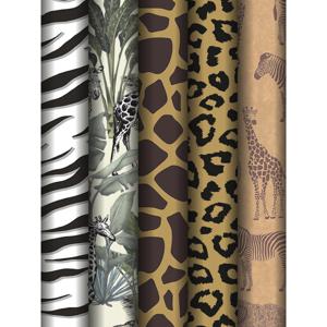 Rollen inpakpapier/cadeaupapier - 5x stuks - feest/verjaardag - 200 x 70 cm - papier - safari prints   -