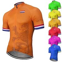 Voor heren Wielrenshirt Korte mouw Fietsen Shirt Kleding Bovenlichaam met 3 achterzakken Bergracen Wegwielrennen UV-bestendig Ademend Sneldrogend Reflecterende strips Geel Rood Blauw Nederlands Lightinthebox