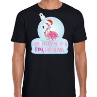 Zwart Kerstshirt / Kerstkleding I am dreaming of a pink Christmas voor heren met flamingo kerstbal 2XL  - - thumbnail