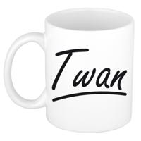 Twan Naam koffiemok - beker - met sierlijke letters - wit - 300 ml - Cadeau - Heren