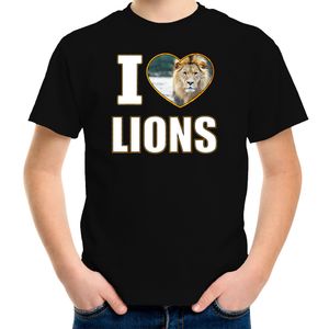 I love lions t-shirt met dieren foto van een leeuw zwart voor kinderen