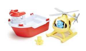 Green Toys Rescue Boat & Helicopter Badboot Blauw, Rood, Wit, Geel