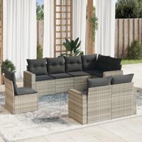 8-delige Loungeset met kussens poly rattan lichtgrijs