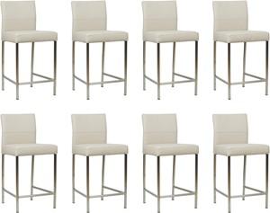 Set van 8 Crème leren moderne barkrukken Bright - poot vierkant rvs - Toledo leer Misty (crème leer)