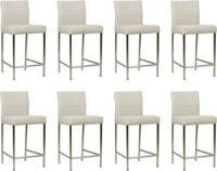 Set van 8 Crème leren moderne barkrukken Bright - poot vierkant rvs - Toledo leer Misty (crème leer)