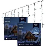 Ijspegelverlichting - 2x - 490 led lampjes - helder wit - 20 m- buiten - 8 functies -lichtsnoer Ijspegelverlichting - 2x - 490 led lampjes - helder wit - 20 m- buiten - 8 functies -lichtsnoer
