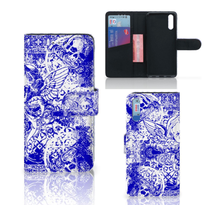 Telefoonhoesje met Naam Huawei P20 Angel Skull Blauw