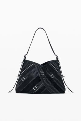Middelgrote tas met leerlook en gespen - BLACK - U