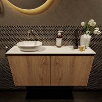 Mondiaz Fowy toiletmeubel 100cm washed oak met blad en waskom talc links zonder kraangat