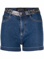 Philipp Plein short en jean à logo strassé - Bleu