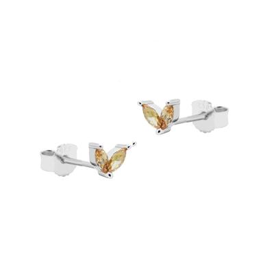 Karma Oorbellen Zirconia Double Champagn Leaves | Zilver