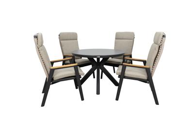 Qopps Ziggy tuintafel met 4 Indra gasveer verstelbare tuinstoelen Qopps Ziggy tuintafel met 4 Indra gasveer verstelbare tuinstoelen