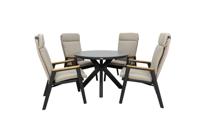 Qopps Ziggy tuintafel met 4 Indra gasveer verstelbare tuinstoelen