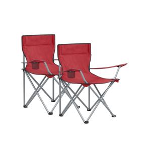 Set van 2 campingstoelen met armleuningen en bekerhouder, Rood