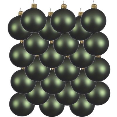 24x Donkergroene glazen kerstballen 6 cm mat