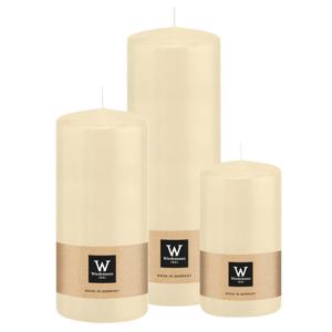 Cilinderkaarsen/stompkaarsen - set van 3 - creme wit - 6x12/7x15/7x20 cm