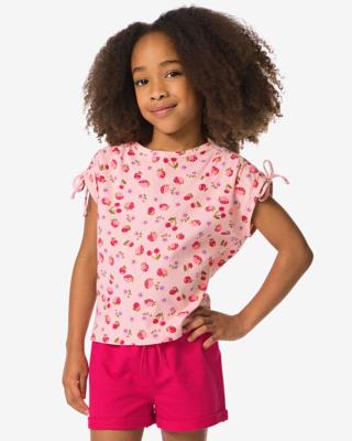 HEMA Kinder T-shirt rib aardbeien roze (roze)