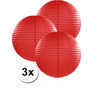3 bolvormige lampionnen rood 35 cm