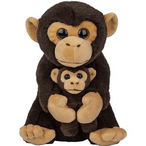 Knuffeldier Chimpansee - pluche apen mama met kind - knuffels - 22 cm - bosdieren