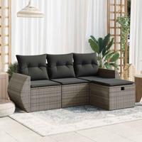 4-delige Loungeset met kussens poly rattan grijs