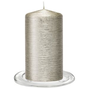 Trend Candles - Stompkaarsen met glazen onderzetters set van 2x stuks - zilver 7 x 13 cm