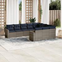 10-delige Loungeset met kussens poly rattan grijs