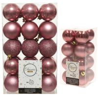 Kerstversiering kunststof kerstballen oud roze 4-6 cm pakket van 46x stuks - Kerstbal