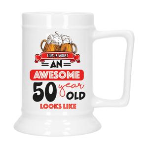 Cadeau Bierpul voor 50 jaar - rood - grappige leeftijd bierpul - keramiek - 530 ml - Abraham   -
