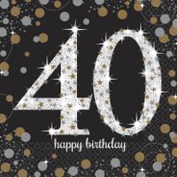 16x stuks 40 jaar verjaardag feest servetten zwart met confetti print 33 x 33 cm   -