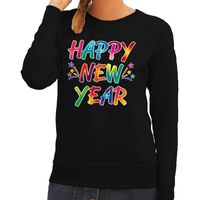 Oud en nieuw trui / sweater Happy New Year zwart voor dames - thumbnail