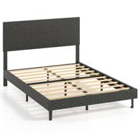 Gestoffeerd Bed met Lattenbodem Bedframe met in Hoogte Verstelbaar Hoofdeinde Bedframe Zonder Matras