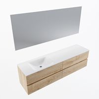 MONDIAZ VICA 180cm badmeubel onderkast Washed Oak 4 lades. Wastafel CLOUD links 1 kraangat, kleur Talc met spiegel LED. - thumbnail