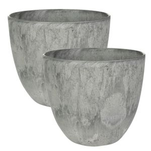 2x stuks plantenpot/bloempot in een natuursteen look Dia 17 cm en Hoogte 15 cm grijs