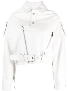 Manokhi veste de moto en cuir à manches amovibles - Blanc