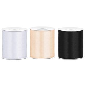 3x rollen hobby decoratie satijnlint zwart-wit-creme wit 10 cm x 25 meter