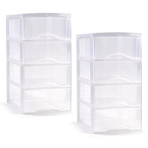 Ladeblokje/bureau organizer - 2x - 4 lades - transparant - L26 x B37 x H49 cm - plastic