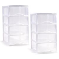 Ladeblokje/bureau organizer - 2x - 4 lades - transparant - L26 x B37 x H49 cm - plastic - thumbnail