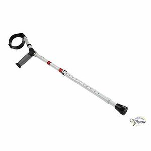 Low Vision Elleboogkruk wit/rood van aluminium, instelbaar van 75 tot 100 cm.