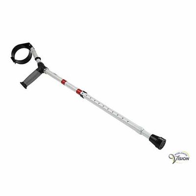 Low Vision Elleboogkruk wit/rood van aluminium, instelbaar van 75 tot 100 cm.